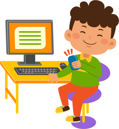 Cute little boy use computer  Illustration