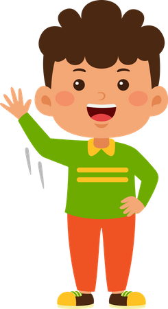 Cute Little Boy waving left hand  Illustration