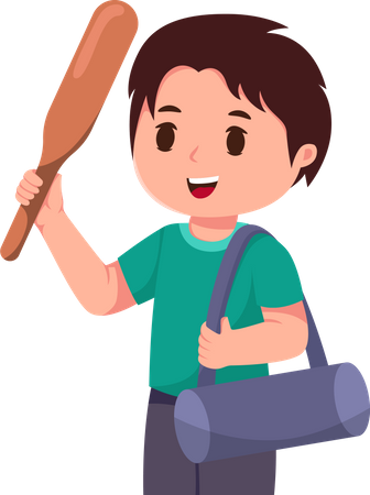 Cute Little Boy with Baseball Equipment Illustration
