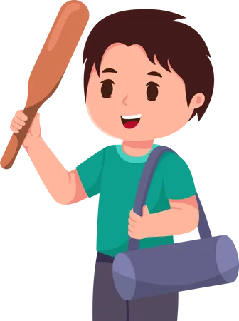 Cute Little Boy with Baseball Equipment Illustration
