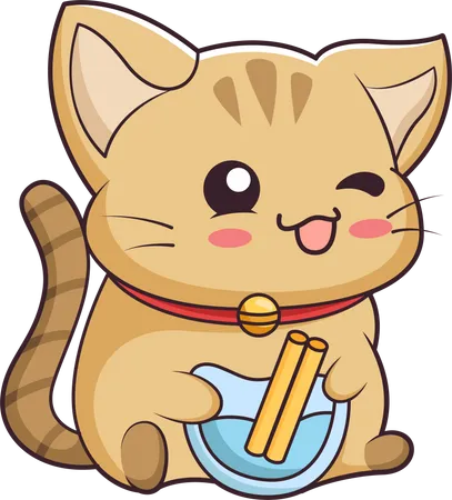 Cute Little Cat drinking water  Illustration