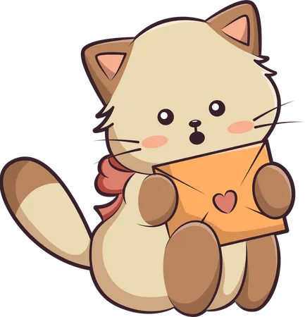 Cute Little Cat holding love letter  Illustration