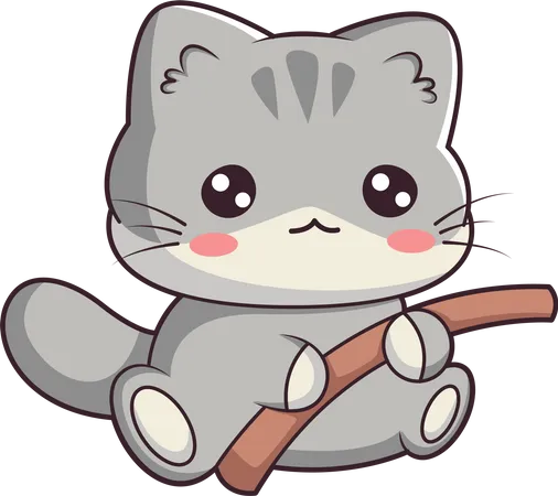 Cute Little Cat holding wood  Illustration