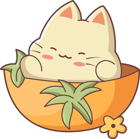 Cute Little Cat in bowl  Illustration
