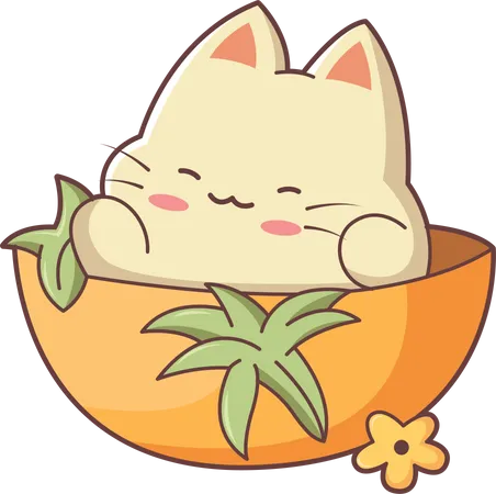 Cute Little Cat in bowl  Illustration