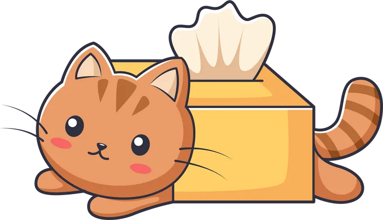 Cute Little Cat in box  일러스트레이션