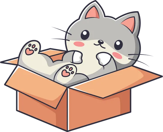 Cute Little Cat in box  일러스트레이션