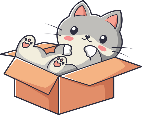 Cute Little Cat in box  Illustration