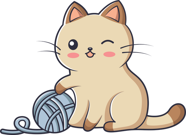 Cute Little Cat playing yarn ball  Illustration