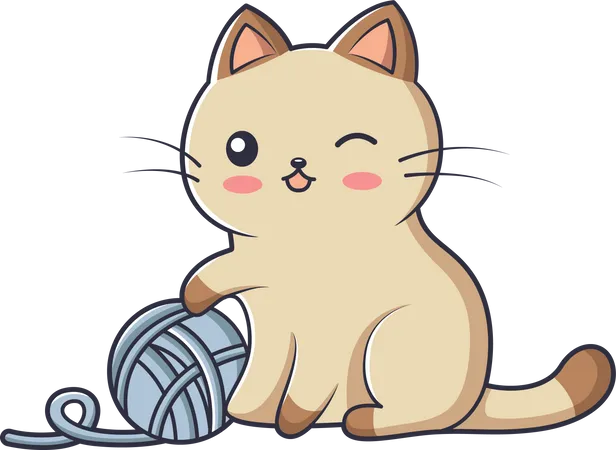 Cute Little Cat playing yarn ball  Illustration