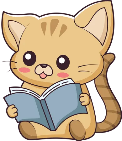 Cute Little Cat reading book  Illustration
