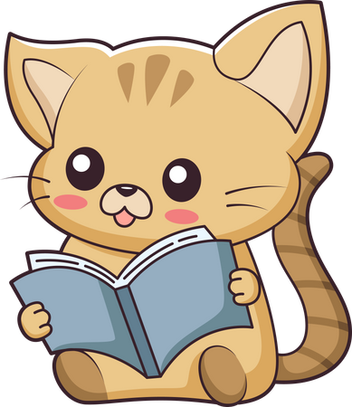 Cute Little Cat reading book  Illustration