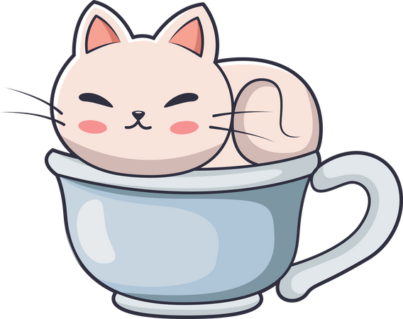 Cute Little Cat sleeping in cup  Illustration