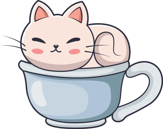 Cute Little Cat sleeping in cup  Illustration