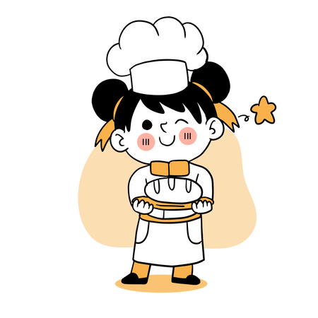 Cute little chef making bread  Illustration