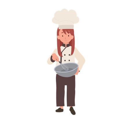 Cute Little Chef with Apron and Mixing Bowl  Illustration