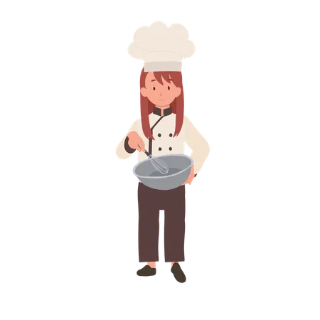 Cute Little Chef with Apron and Mixing Bowl  Illustration