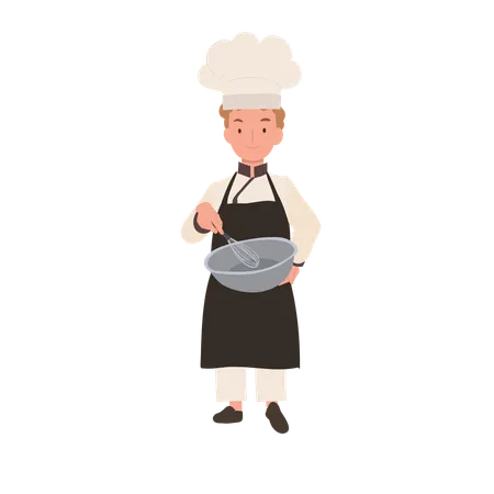 Cute Little Chef with Apron and Mixing Bowl  Illustration