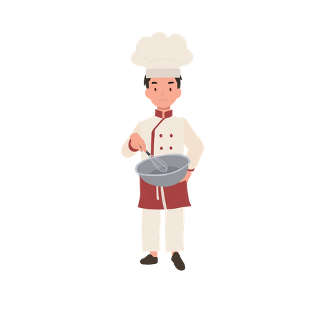 Cute little chef with apron and mixing bowl  Illustration