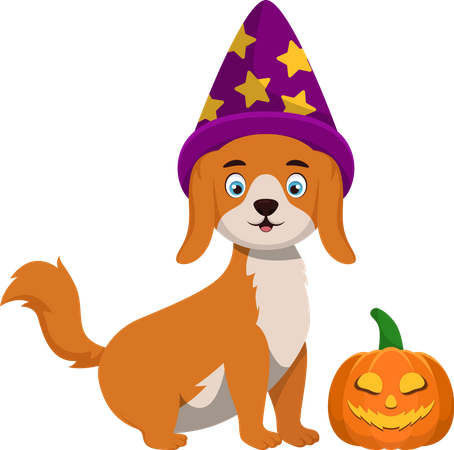 Cute Little Dog with Pumpkin Illustration
