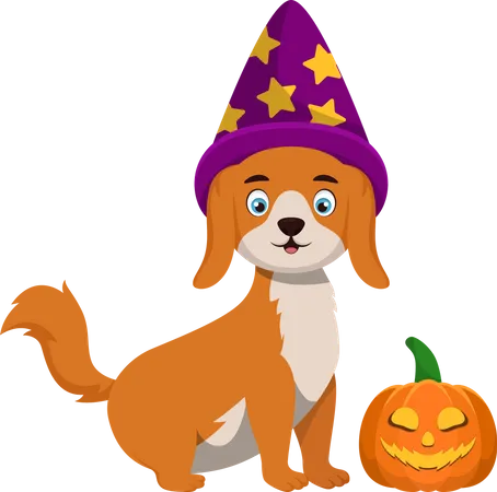 Cute Little Dog with Pumpkin  Illustration