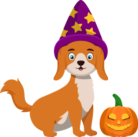 Cute Little Dog with Pumpkin  Illustration