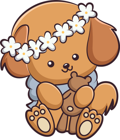 Cute Little Dog with teddy bear  Illustration