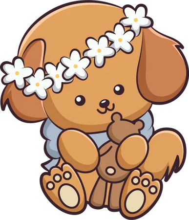 Cute Little Dog with teddy bear  Illustration