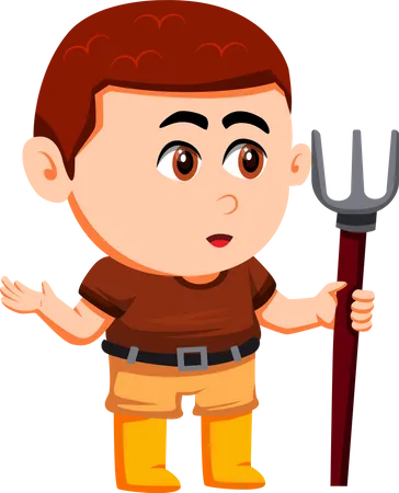 Cute Little Farmer with shovel  Illustration