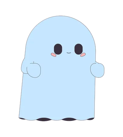 Cute Little Ghost 2 D Linear Cartoon Character Spooky Floating Monster In Sheet Lost Spirit Isolated Line Vector Personage White Background Halloween Celebration Color Flat Spot Illustration Illustration