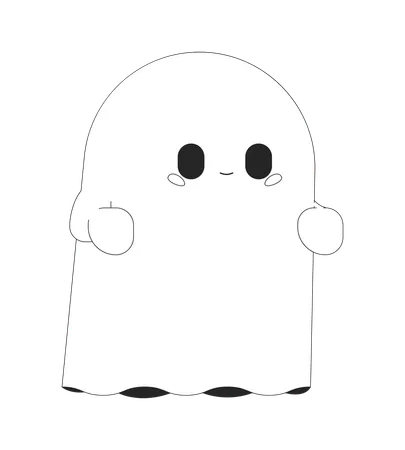 Cute Little Ghost Black And White 2 D Line Cartoon Character Spooky Floating Monster Isolated Line Vector Personage White Background Halloween Celebration Monochromatic Flat Spot Illustration Illustration