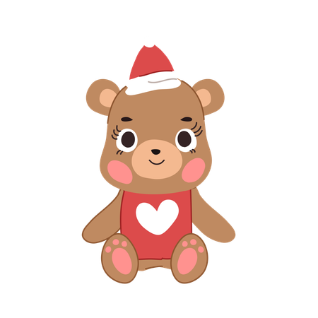 冬のクリスマス衣装を着たかわいい女の子のクマが座っている  イラスト