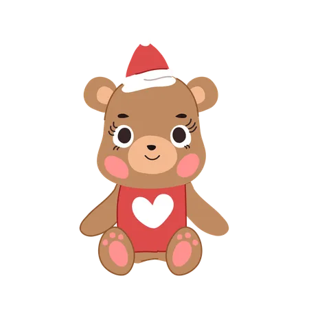 冬のクリスマス衣装を着たかわいい女の子のクマが座っている  イラスト