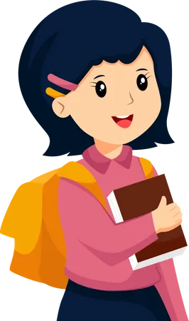 Cute Little Girl Carrying  Book  Illustration