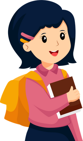 Cute Little Girl Carrying  Book  Illustration