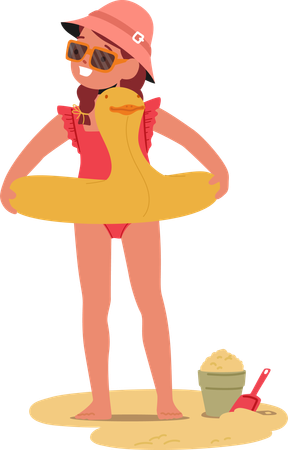 Cute Little Girl Character On Summer Beach  Illustration