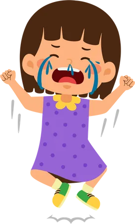 Cute little girl crying loudly  Illustration