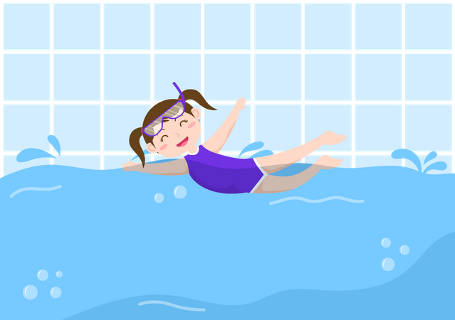 Cute little girl enjoying swimming Illustration