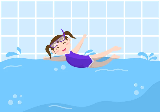 Cute Little Kids Swimming Background Vector Illustration In Flat Cartoon Style People Dressed Swimwear Swim In Summer And Performing Water Activities 일러스트레이션