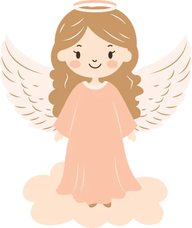 Cute Little Girl Fairy Angel with Cloud  Illustration