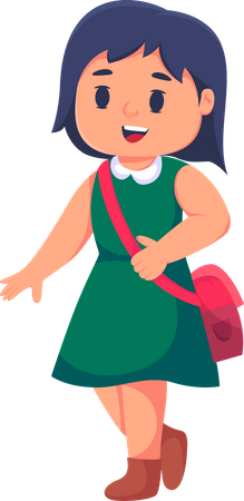 Cute Little Girl going to school Illustration