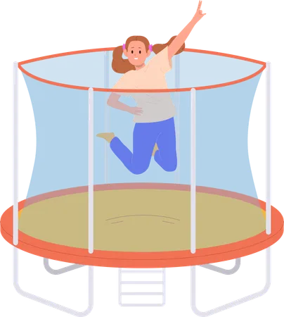 Cute little girl having fun jumping trampoline park  Illustration