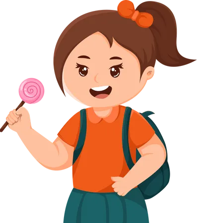Cute Little Girl holding lollipop  イラスト
