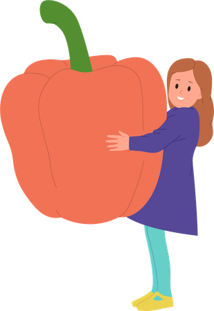 Cute little girl holding red pepper  Illustration