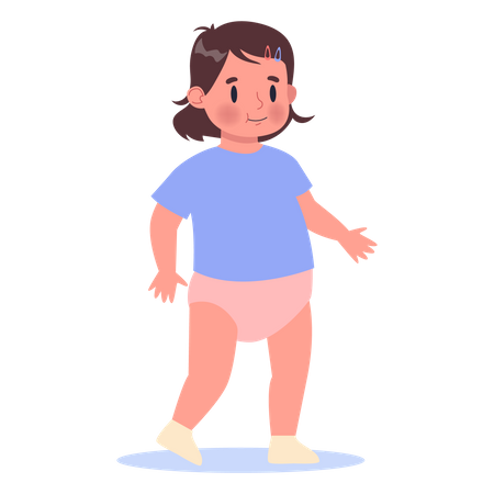 Cute little girl in diaper walking  Illustration
