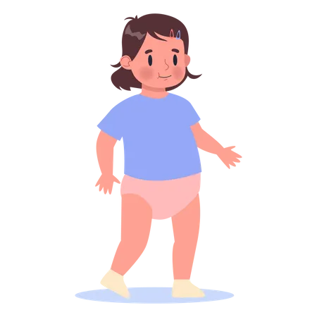 Cute little girl in diaper walking  Illustration