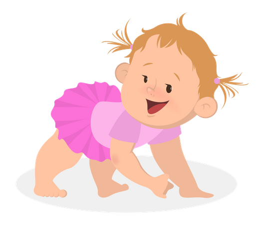 Cute little girl in the pink clothes crawling  Illustration