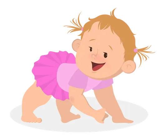 Cute little girl in the pink clothes crawling  Illustration