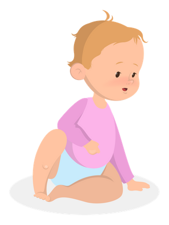 Cute little girl in the pink clothes sitting Illustration