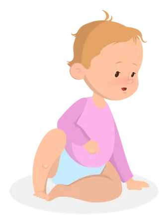 Cute little girl in the pink clothes sitting  Illustration
